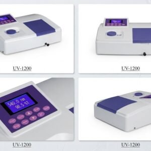 Front profile of the advanced uv vis spectrophotometer UV-1200 installed on a laboratory desk.