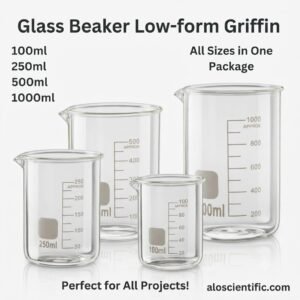 Glass beaker 500ml China made of borosilicate glass with white printed scale