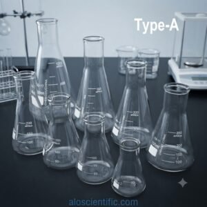 Conical Flask 500ml placed upright on a lab workbench for chemical mixing and solutions.