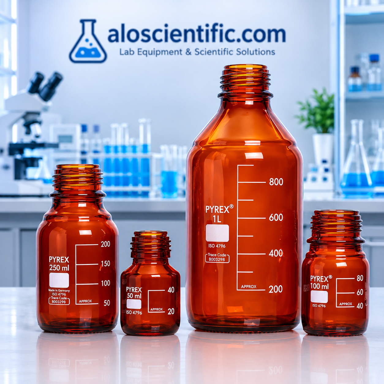 Lab Bottle Amber Pyrex for light-sensitive chemical storage
