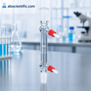 Pyrex Liebig Condenser set up for chemical distillation in a laboratory